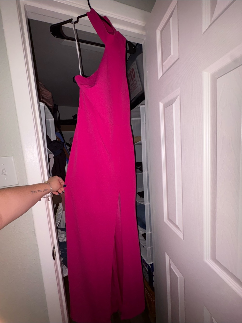 Lulu's Hot Pink One-Shoulder Evening Gown with Side Slit